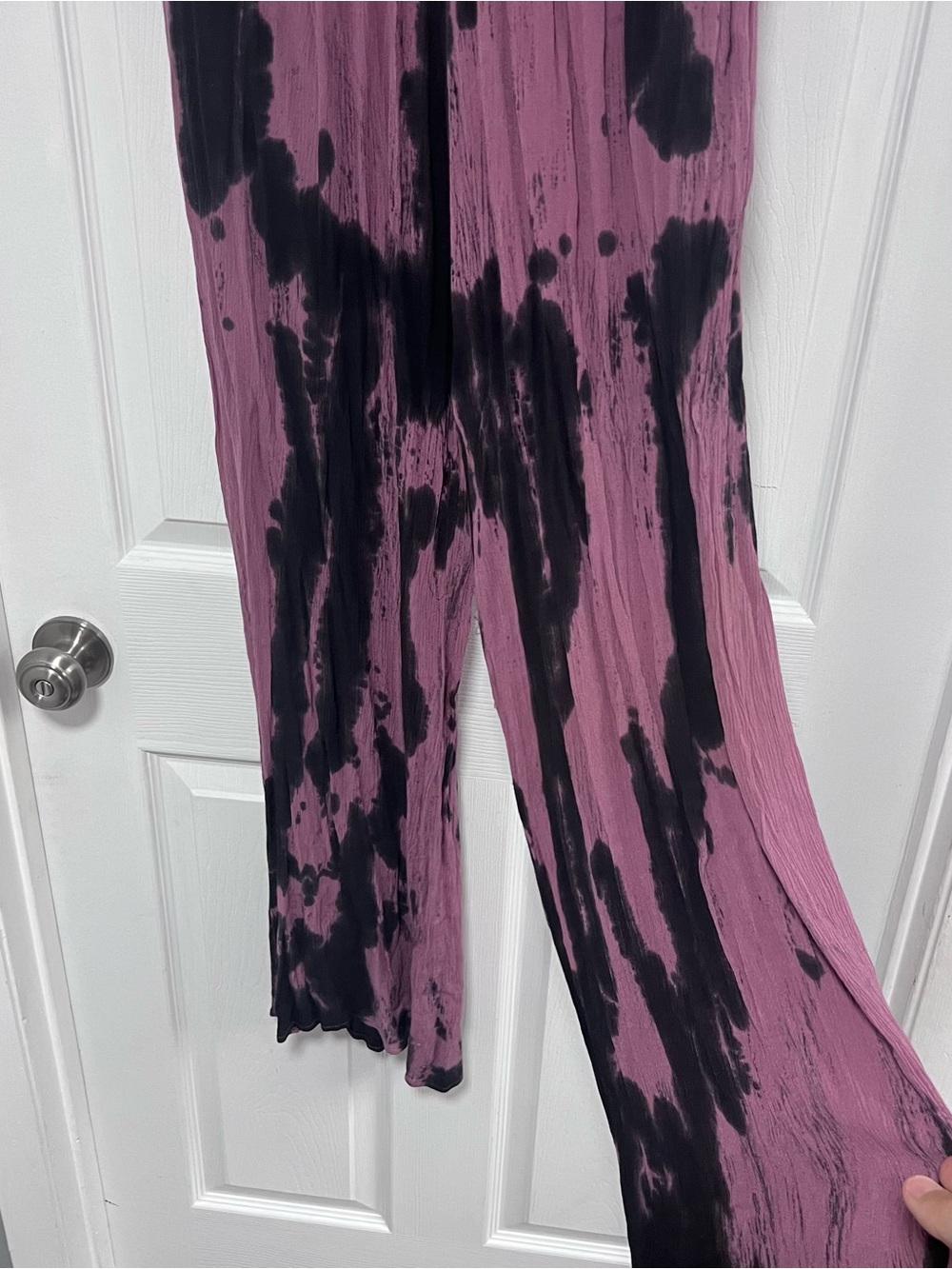 Tie-Dye Wide Leg Pants With Pockets in Mauve and Black Size L Bohemian